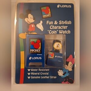 Vintage Lorus Mickey Unlimited Coin Watch Disney Collectible, Leather Strap